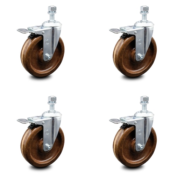Service Caster 5 Inch High Temp Phenolic Swivel 1/2 Inch Stem Caster Set with Total Lock Brake SCC-TSTTL20S514-PHRHT-121315-4 - main